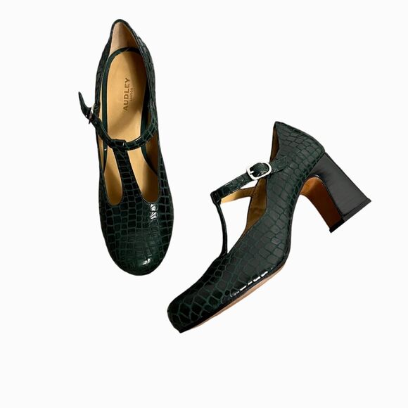 Audley Embossed Leather Green High Heels Pumps 40 US 9.5 Adjustable - Picture 9 of 9